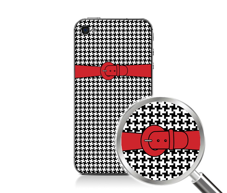 Iphone 4/4s Decal Plus Matching Wallpaper - Pepita Houndstooth Print With Red Belt