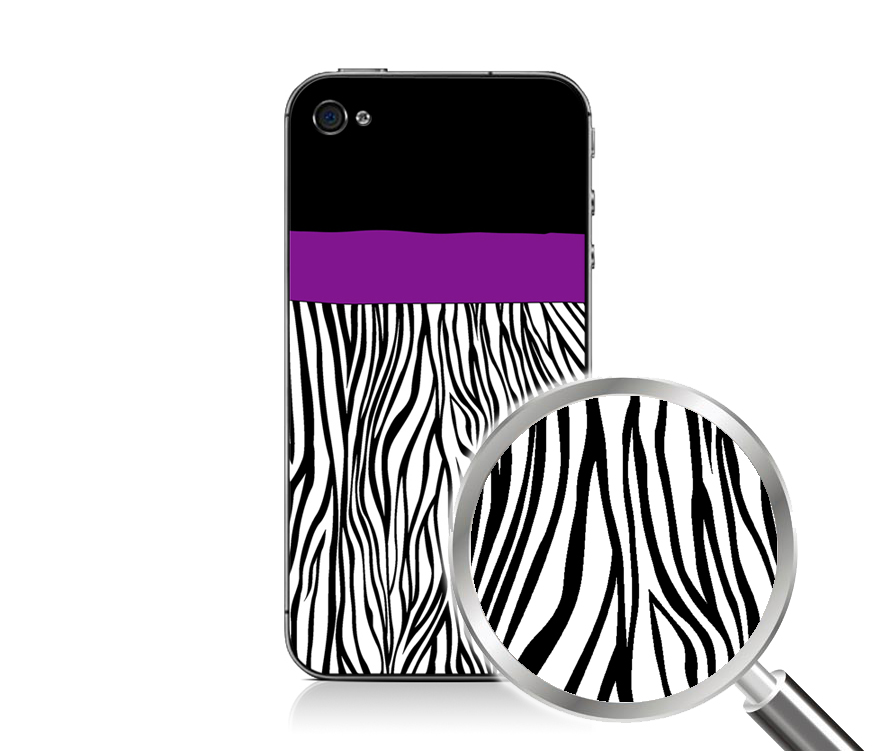Iphone 4/4s Decal Plus Matching Wallpaper - Zebra Stripes With Purple Belt