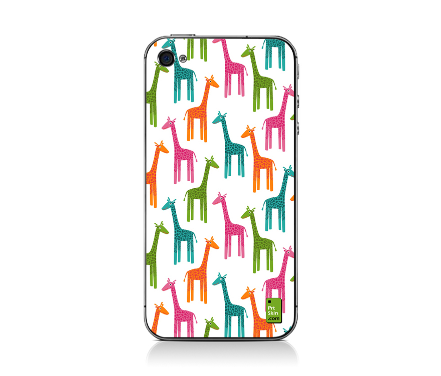 Iphone 4/4s Decal Plus Matching Wallpaper - Giraffes Multicolor